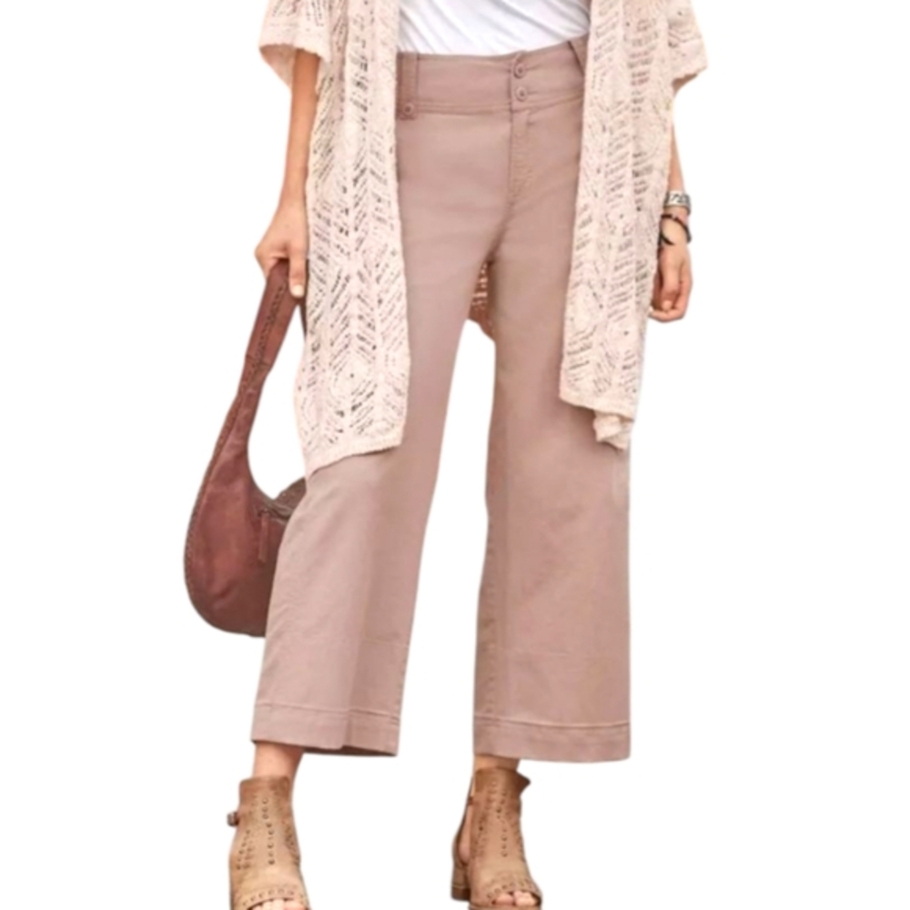 Sundance Au Courant Linen Blend Wide Leg Cropped Pants Fawn Size 10